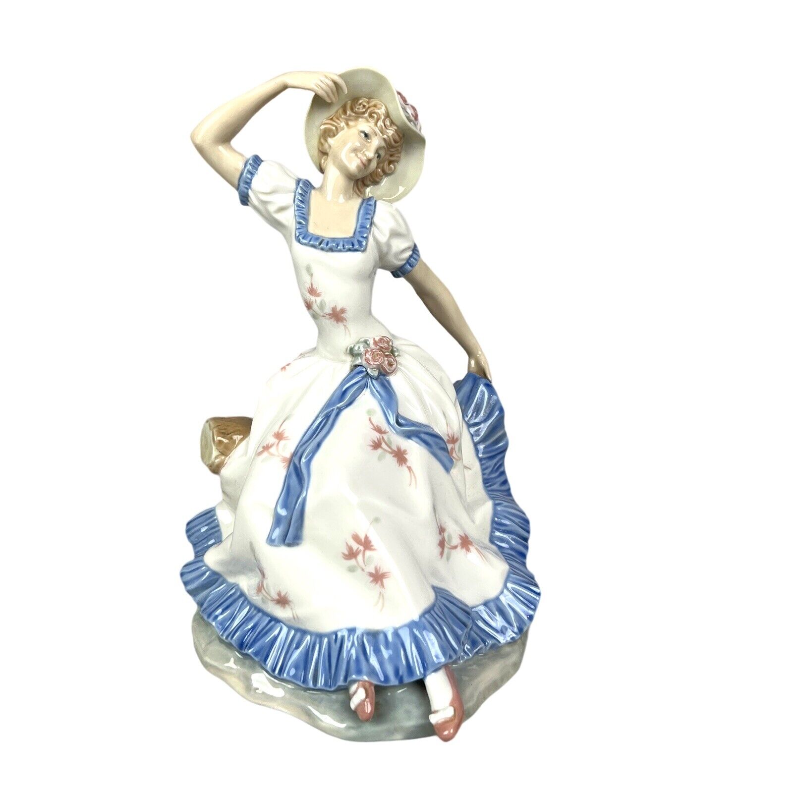 Vintage Lladro Nao Sitting Girl Long Dress Hat Porcelain Figurine 11-3/4\