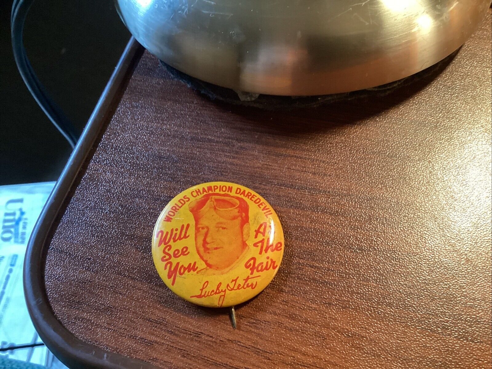 Vintage 1930’s Lucky Teter Hell Driver Daredevil Pinback Pin Button Advertising 
