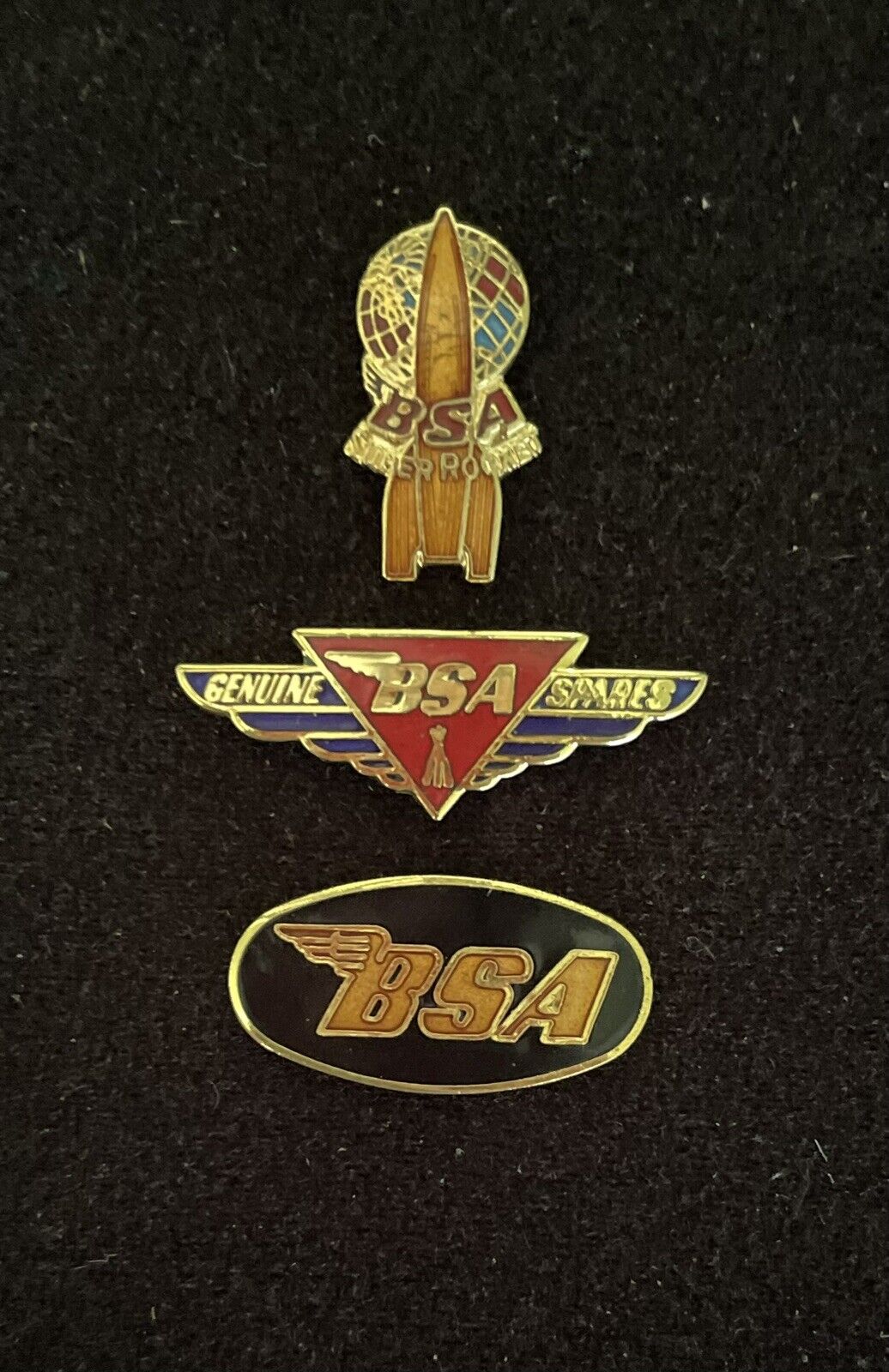 Lot of 3 BSA Motorcycle Pins,Super Rocket. Norton,Triumph.