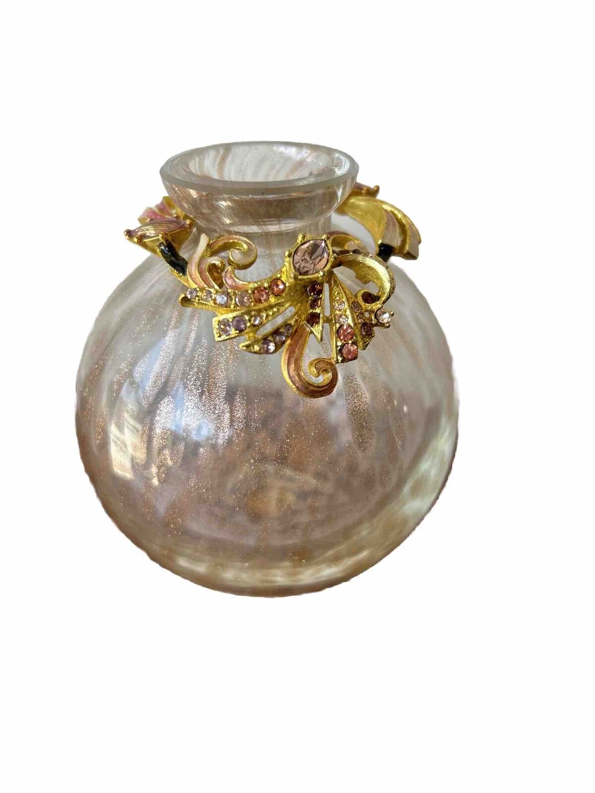 Stunning Jay Strongwater Gold Bronze blush floral Crystal vase Signed