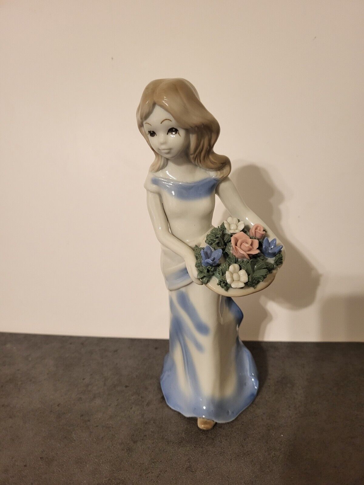 Vintage Bisque Porcelain FIGURINE, The Flower Garden Girl, 8\