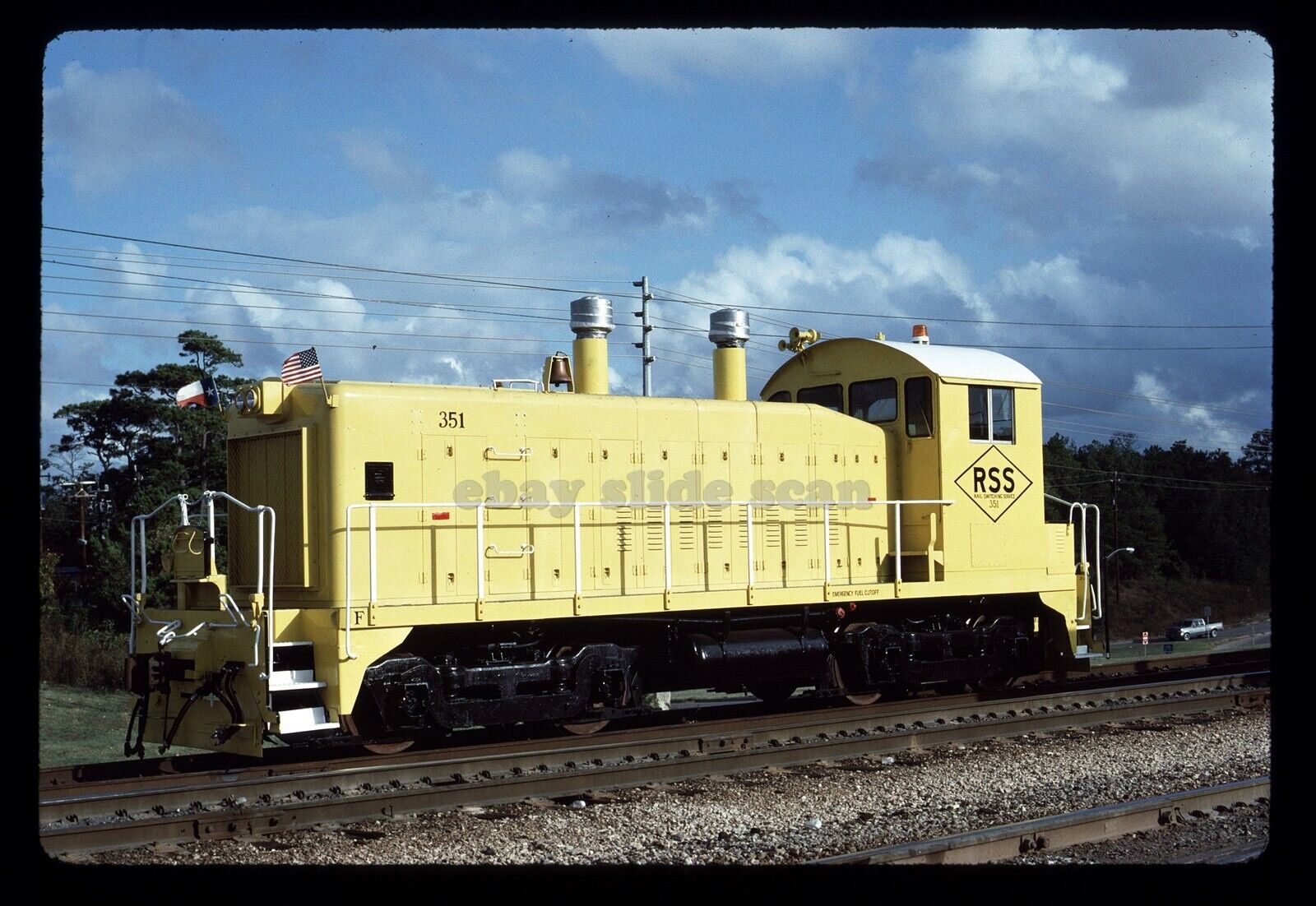 Original Slide - RSS Rail Switching Service 351 SW9 Fresh Paint Houston TX 11-88