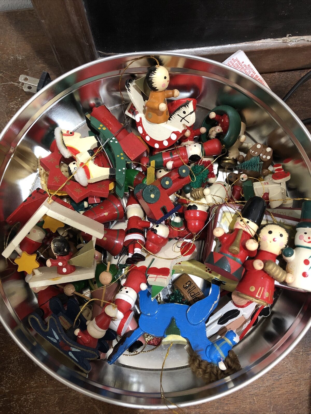 Lot Of 32 Vintage Mini Wooden Hand Painted Christmas Tree Ornaments