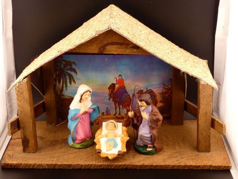 Vintage Christmas Nativity Creche Manger Joseph, Mary and Baby Jesus Japan Set