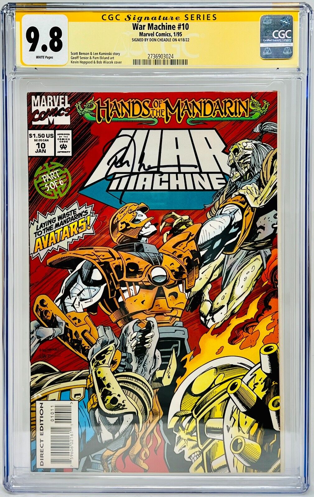 Don Cheadle Signed CGC Signature Series Graded 9.8 Marvel War Machine #10