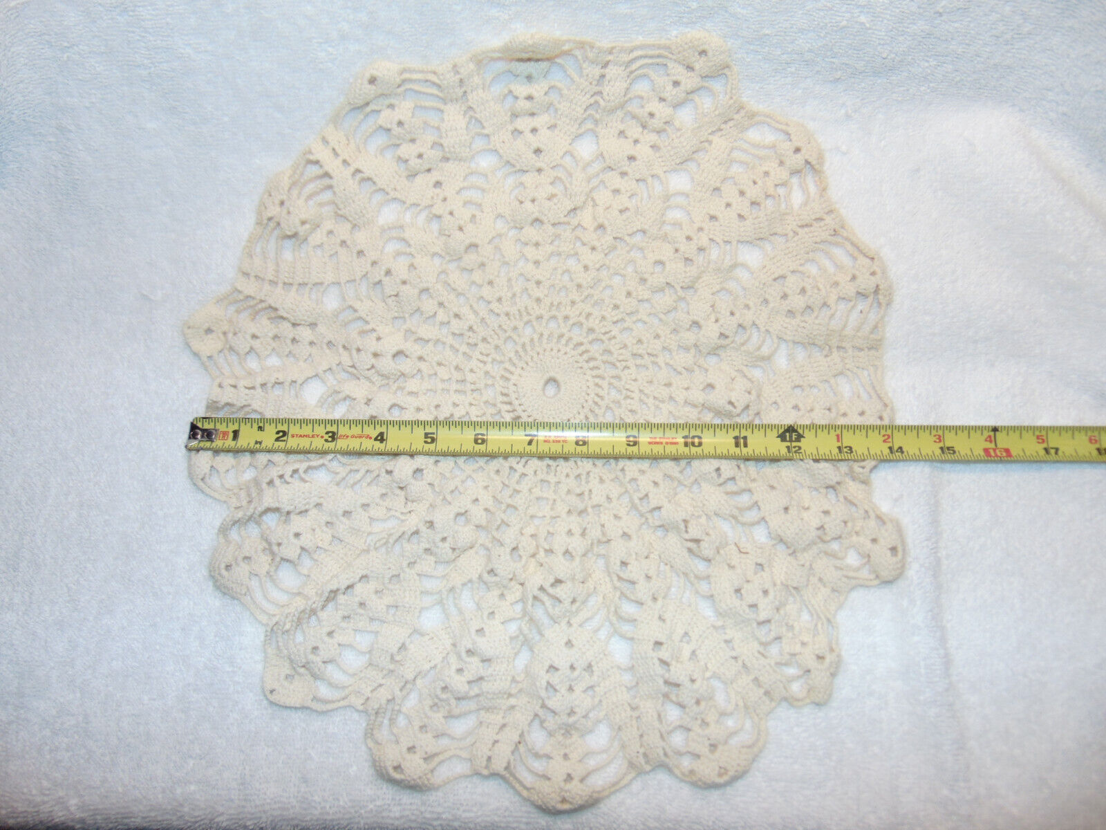 Vintage Homemade 14” Diameter Cream Crochet Doily For Table, Dresser Scarf