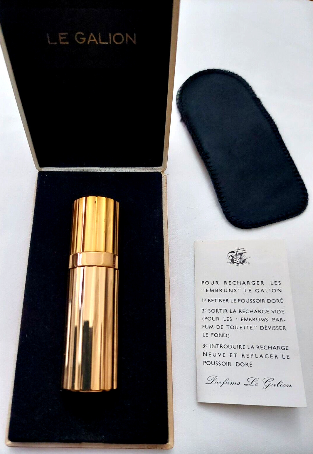 Vintage Le Galion Sortilege 1/3 oz Parfum Atomizer Gold Jeweled Bottle, Gift Box