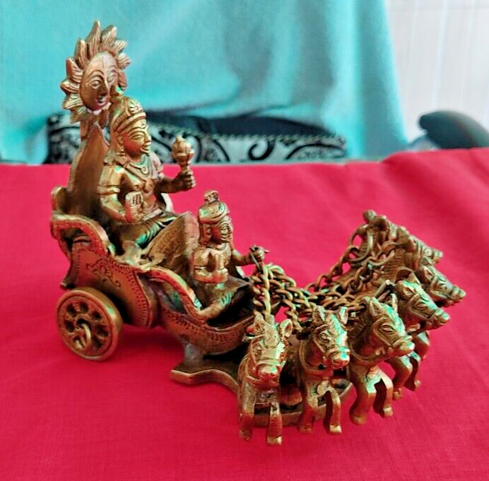 Antique The Lord Sun Chariot Surya Bhagwan Rath Brass Idol God Of Sun