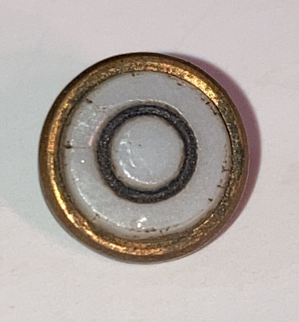 Vintage Metal 2 Piece Diminiative Button White Glass Inlay Brasstone 3/8\