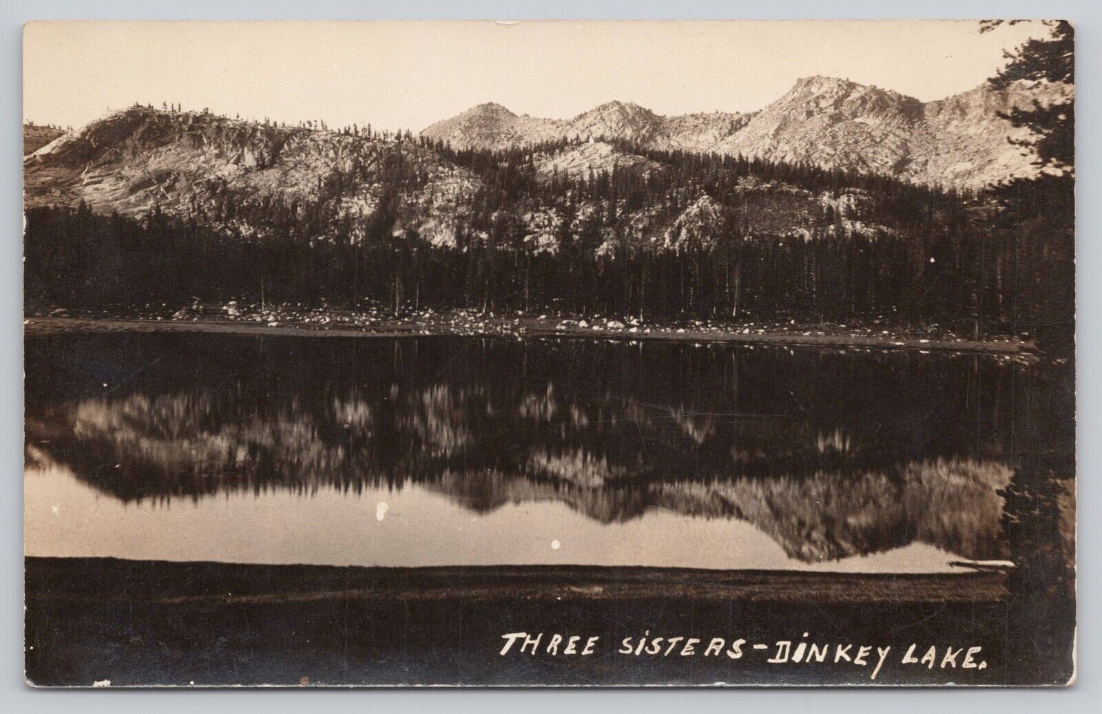 Three Sisters Mountain Range Dinkey Lake RPPC Real Photo Postcard California CA