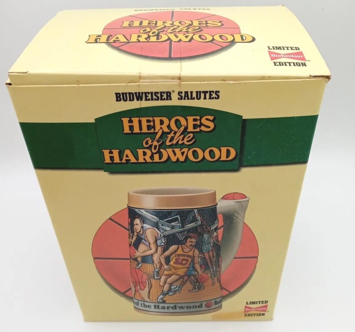BUDWEISER SALUTES HEROES OF THE HARDWOOD LIMITED EDITION BEER STEIN 1991 NIB