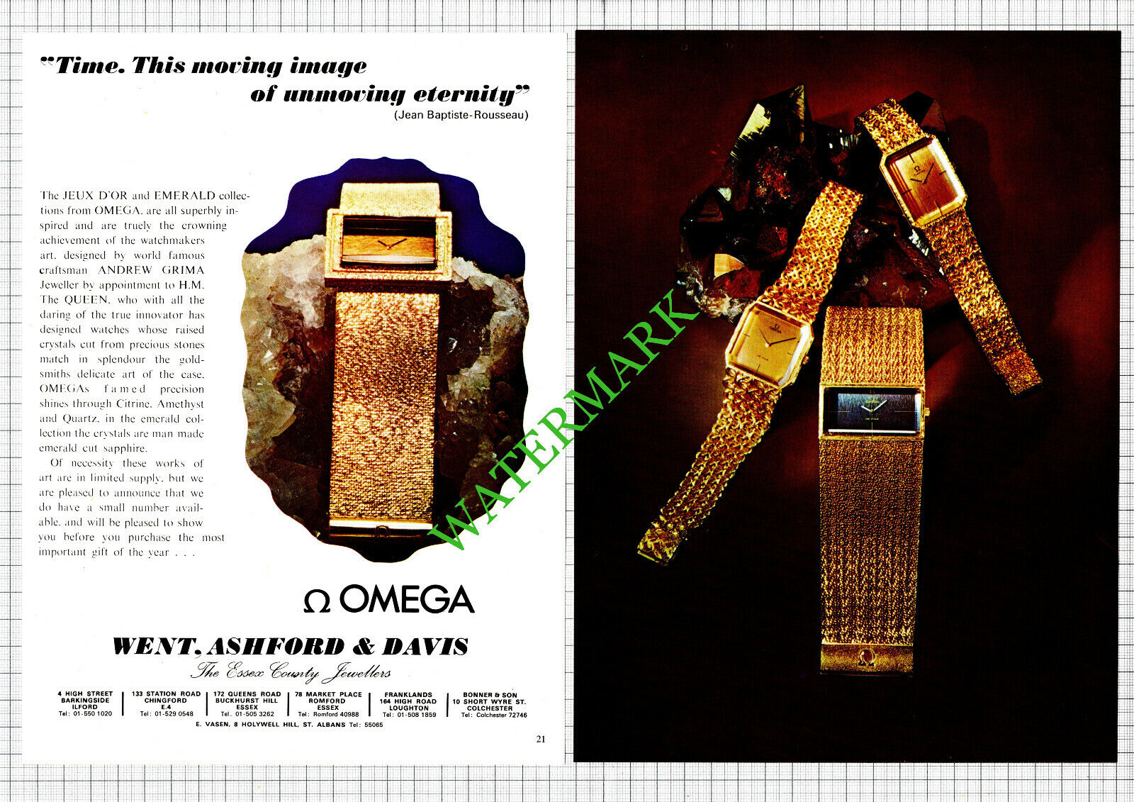 Omega Watch Andrew Grima Advert - 1973 2-Part Cutting