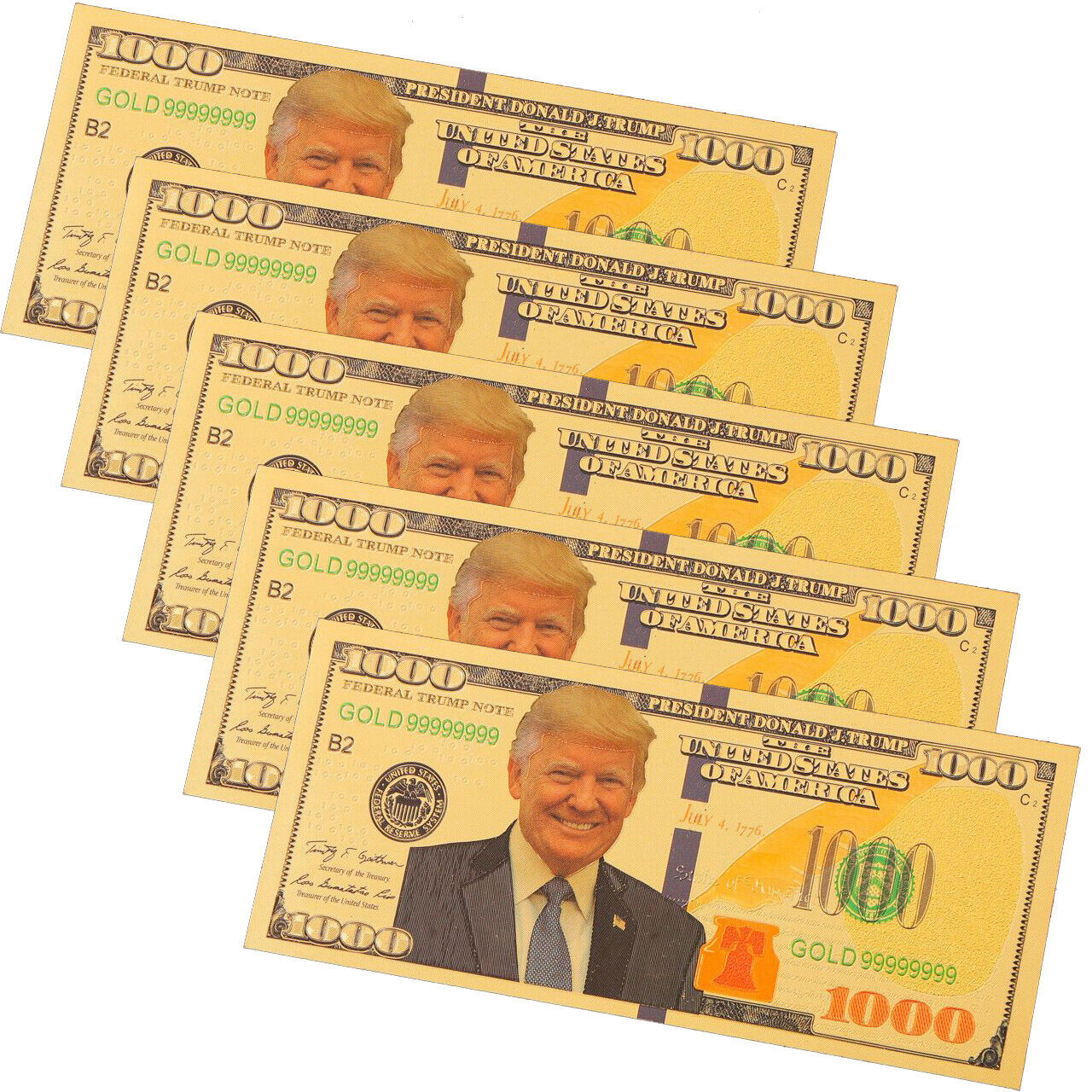 10 Pack 2024 President Donald TRUMP $1000 Gold Dollar Bills Funny Money Maga