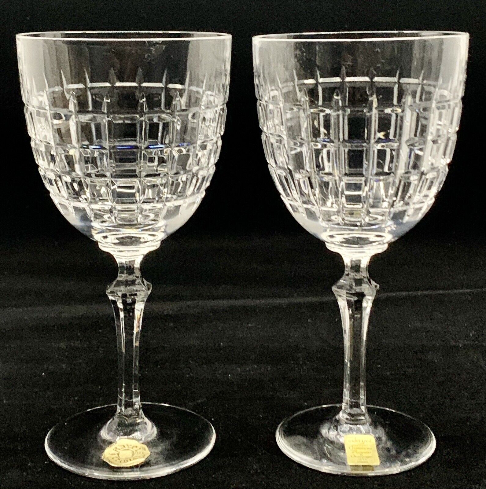 NOS Vintage Pair BAYEL STRASBOURG CUT CRYSTAL GLASSES WATER GOBLETS NEW W LABELS