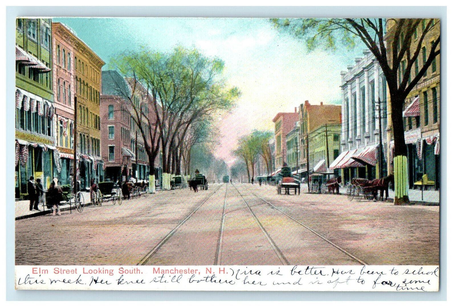 c1905s Elm Street Looking South, Manchester New Hampshire NH Antique Postcard