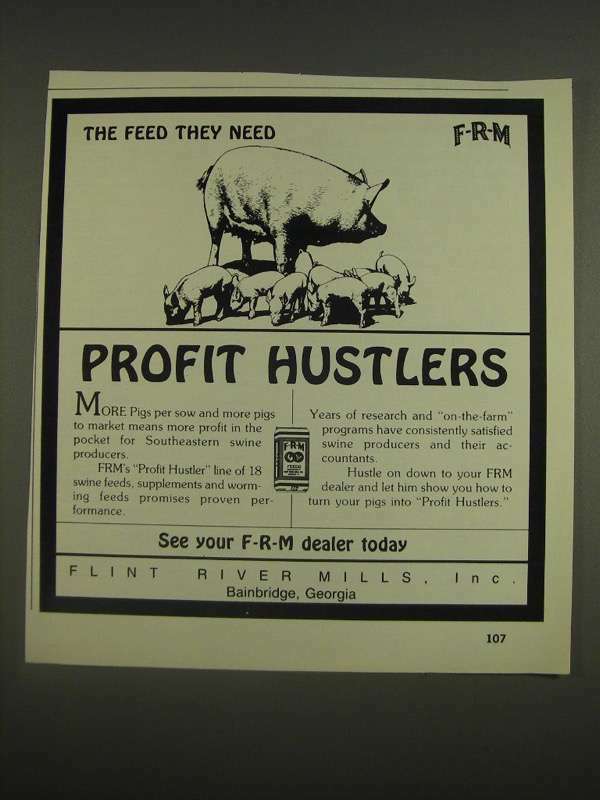 1985 F-R-M Flint River Mills Profit Hustler Swine Feed Ad