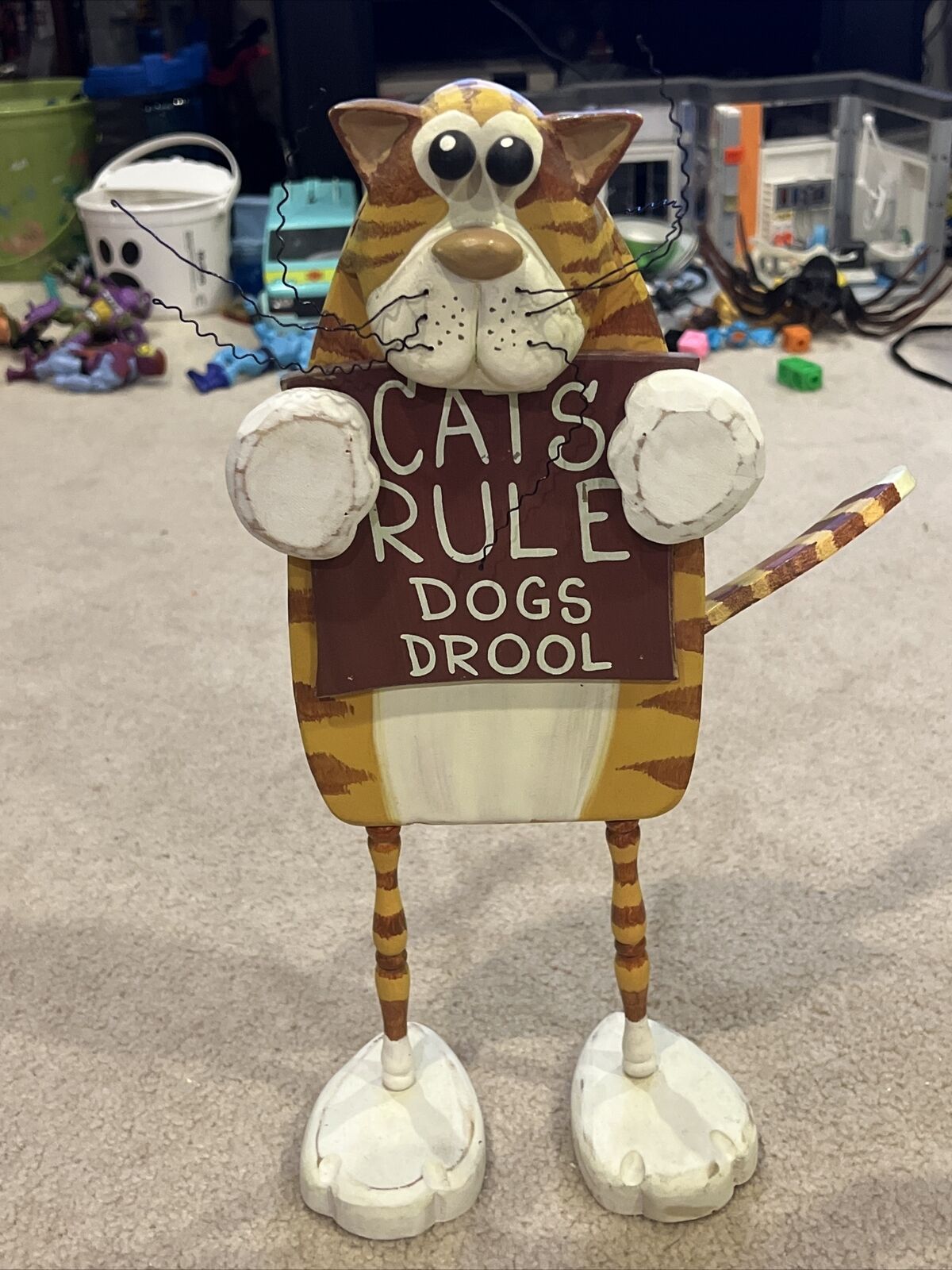 Cats Rule Dogs Drool Americana Wooden Statue Figure Standing Display