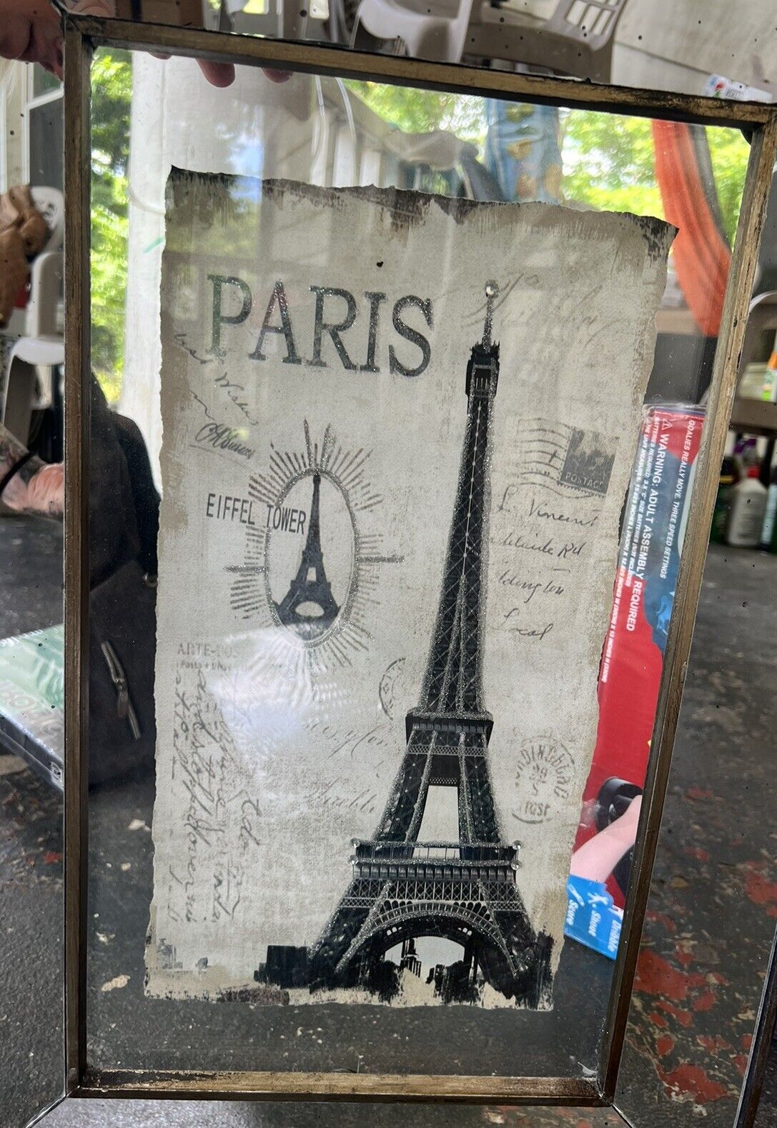 Paris Eiffel Tower Picture Frame With Mirror Border.