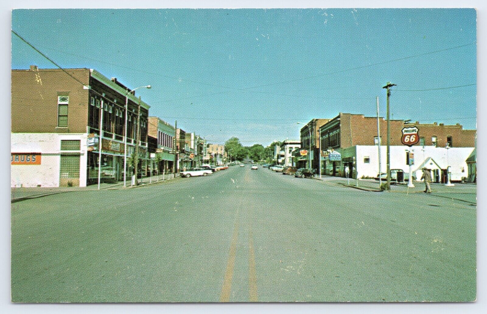 c1960s Cherokee Street Looking West Nowata Oklahoma Chrome Phillips 66 Postcard