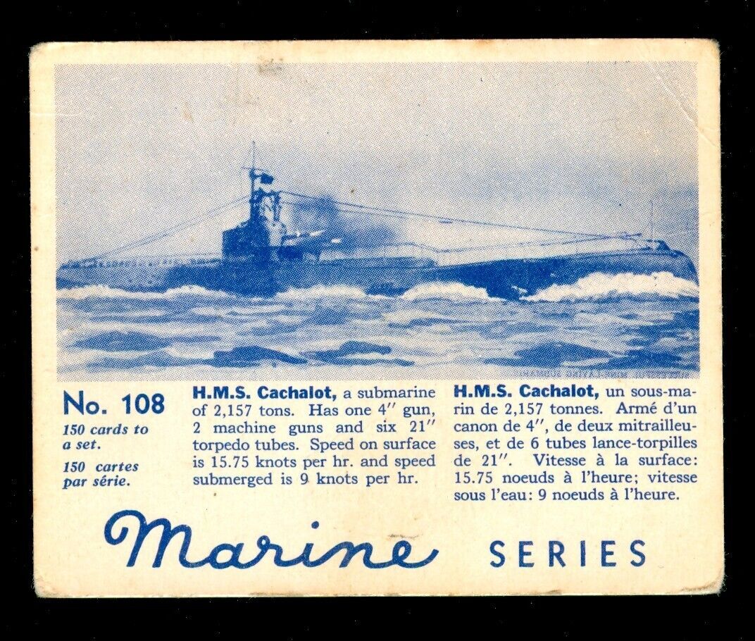1940s SUBMARINE Card WORLD WIDE Gum MARINE GUM V403 HMS Catchalot GOUDEY