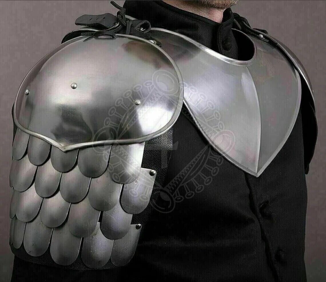 Medieval Knight Scale steel Pair Of Pauldrons Armor Shoulder With Gorget Gift h