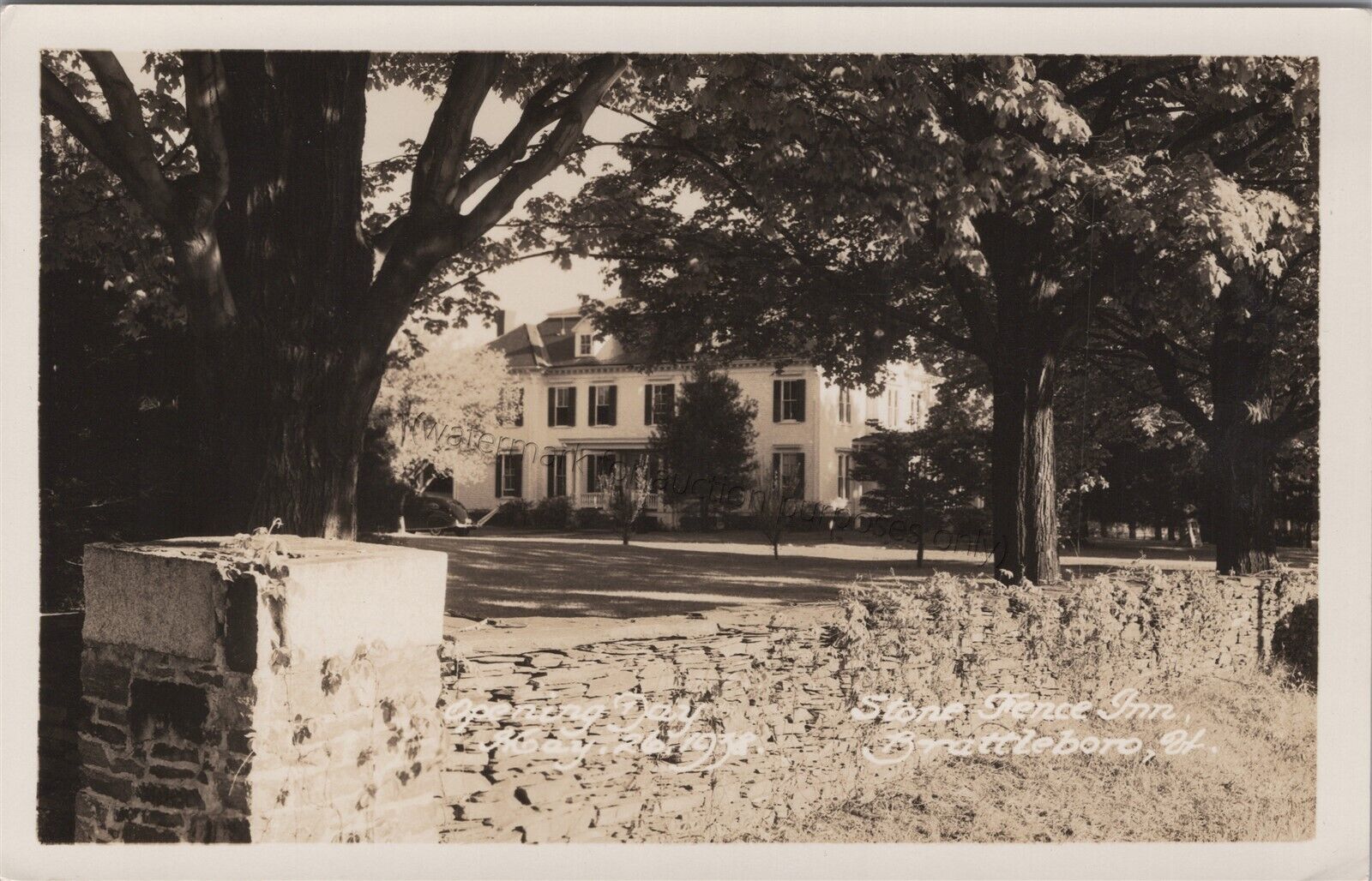 Brattleboro, VT: 1938 RPPC Stone Fence Inn - Vintage Vermont Real Photo Postcard