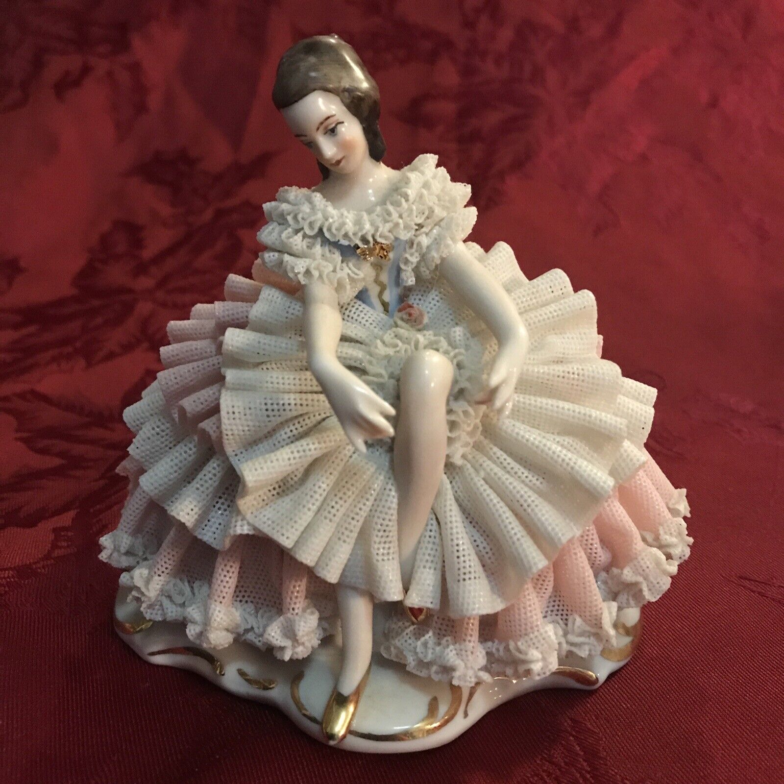 Dresden Art Porcelain Lace Pink Ballerina Dancer 