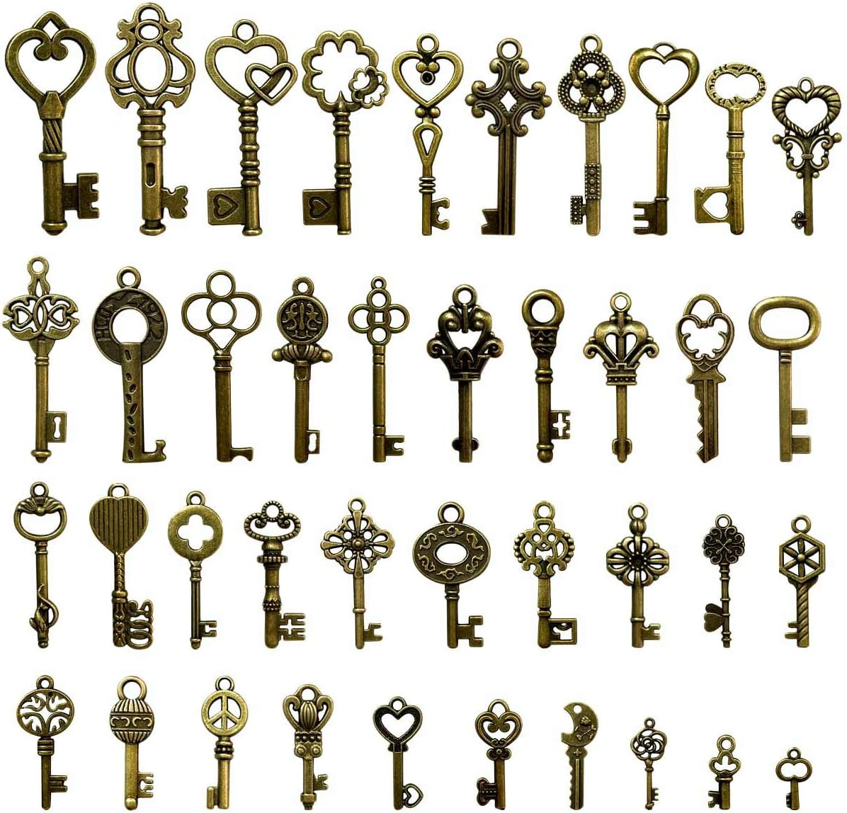 40 Pcs Mixed Skeleton Keys in Antique Style Bronze Vintage Key Charms Small Skel