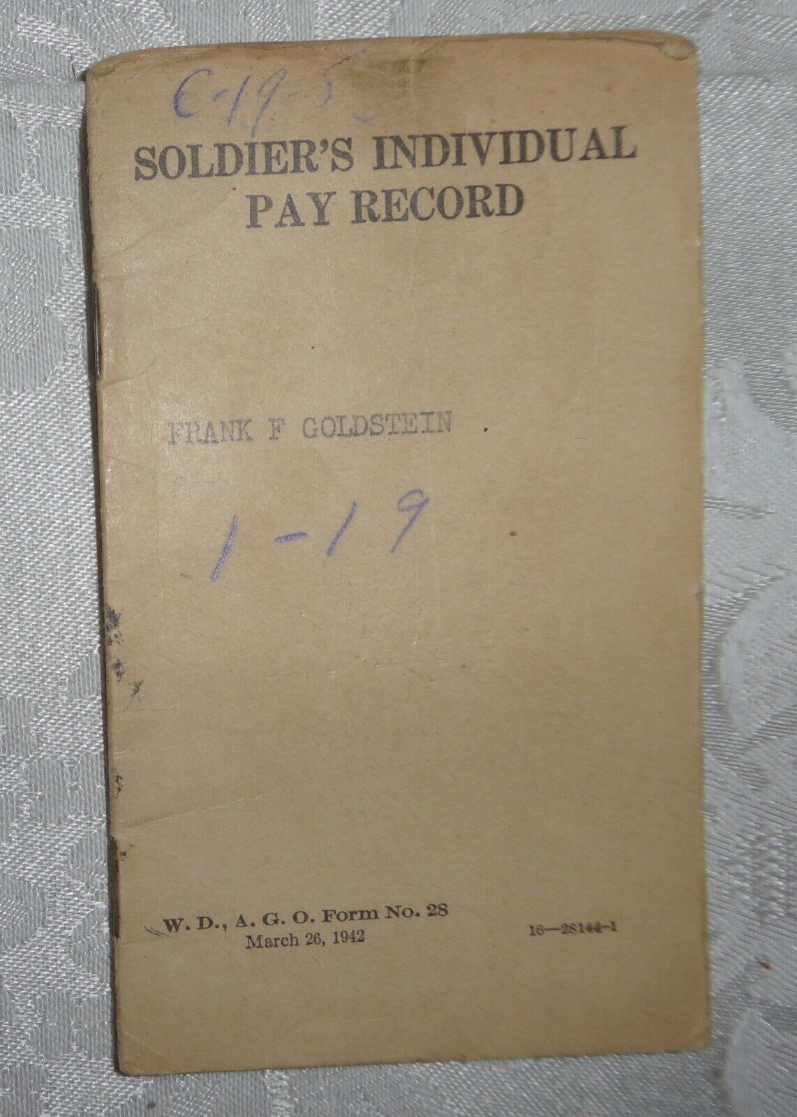 Vintage 1942 WWII Soldier’s Individual Pay Record 