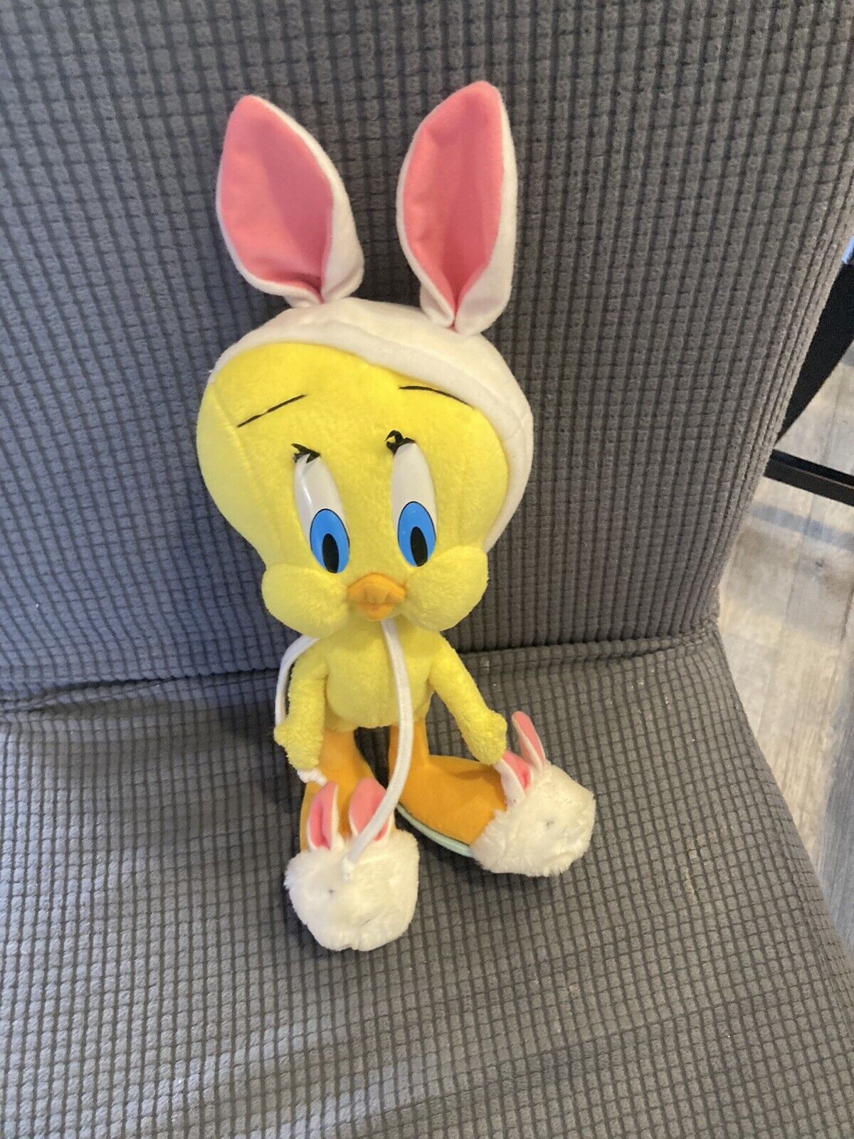 Easter Tweety Plush Looney Tunes Yellow Bunny  Slippers 10” Stuffed Animal Toy