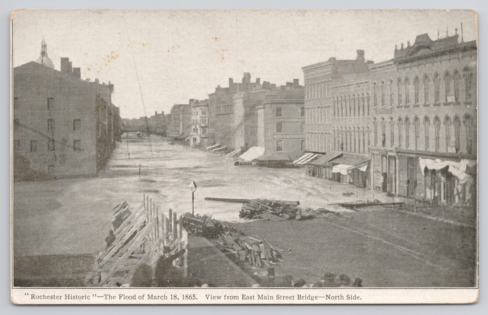 Rochester NY Early  1900s POostcard 1865 Flood Disaster E Main St