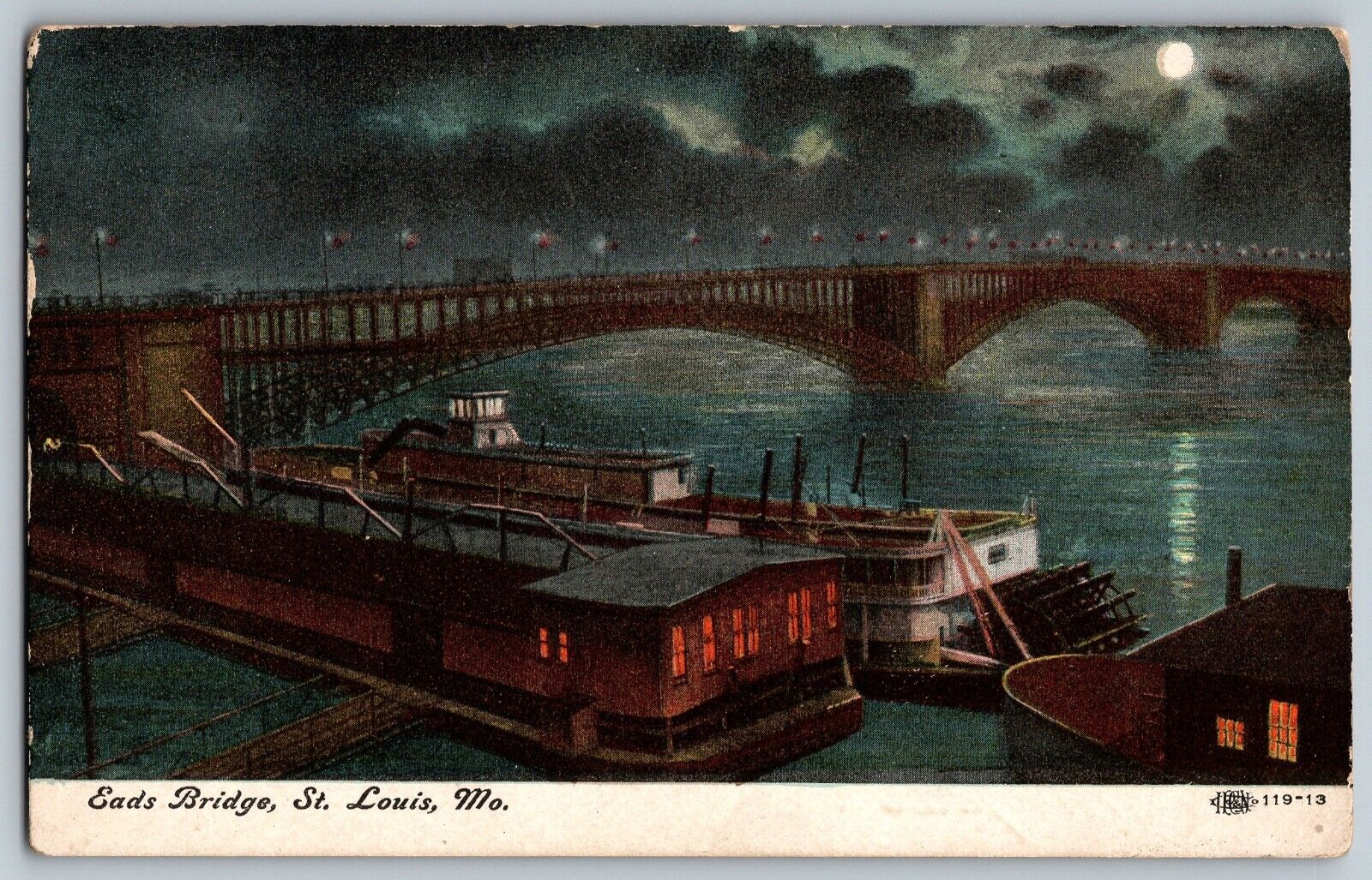 St. Louis, Missouri MO - Longest Eads Bridge - Vintage Postcards - Posted