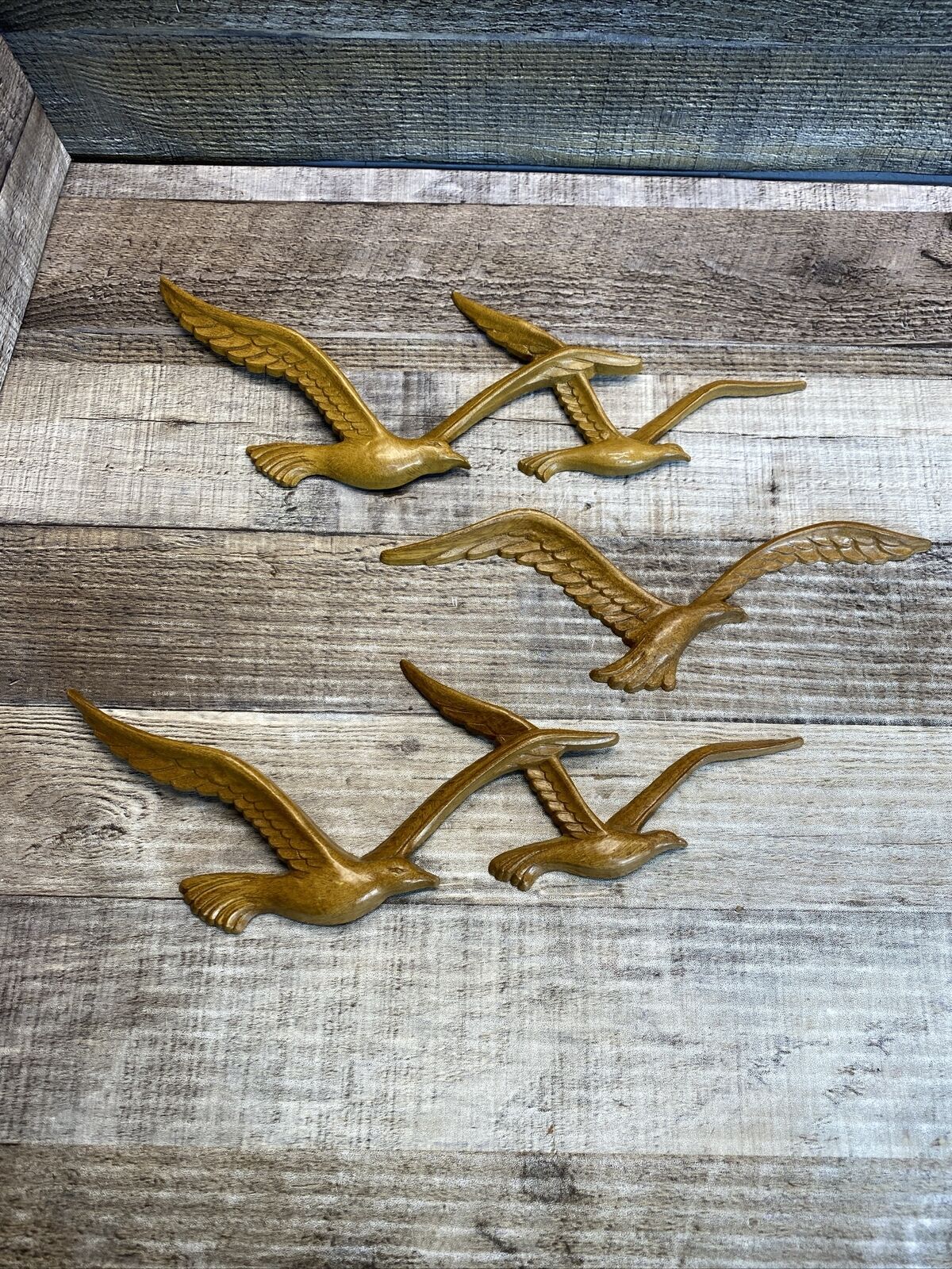 Vintage HOMCO Syroco Plastic Seagulls Faux Wood Wall Art Flying Birds 3 Pieces