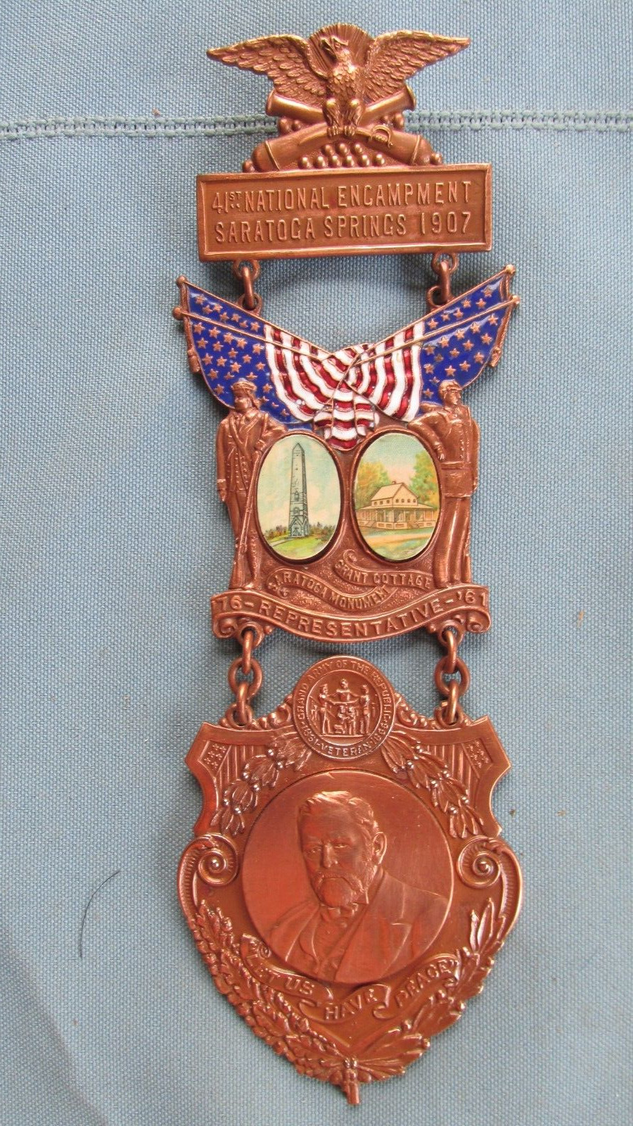1907 Saratoga Springs New York Heavy Copper Grand Army Of Republic Badge-Grant