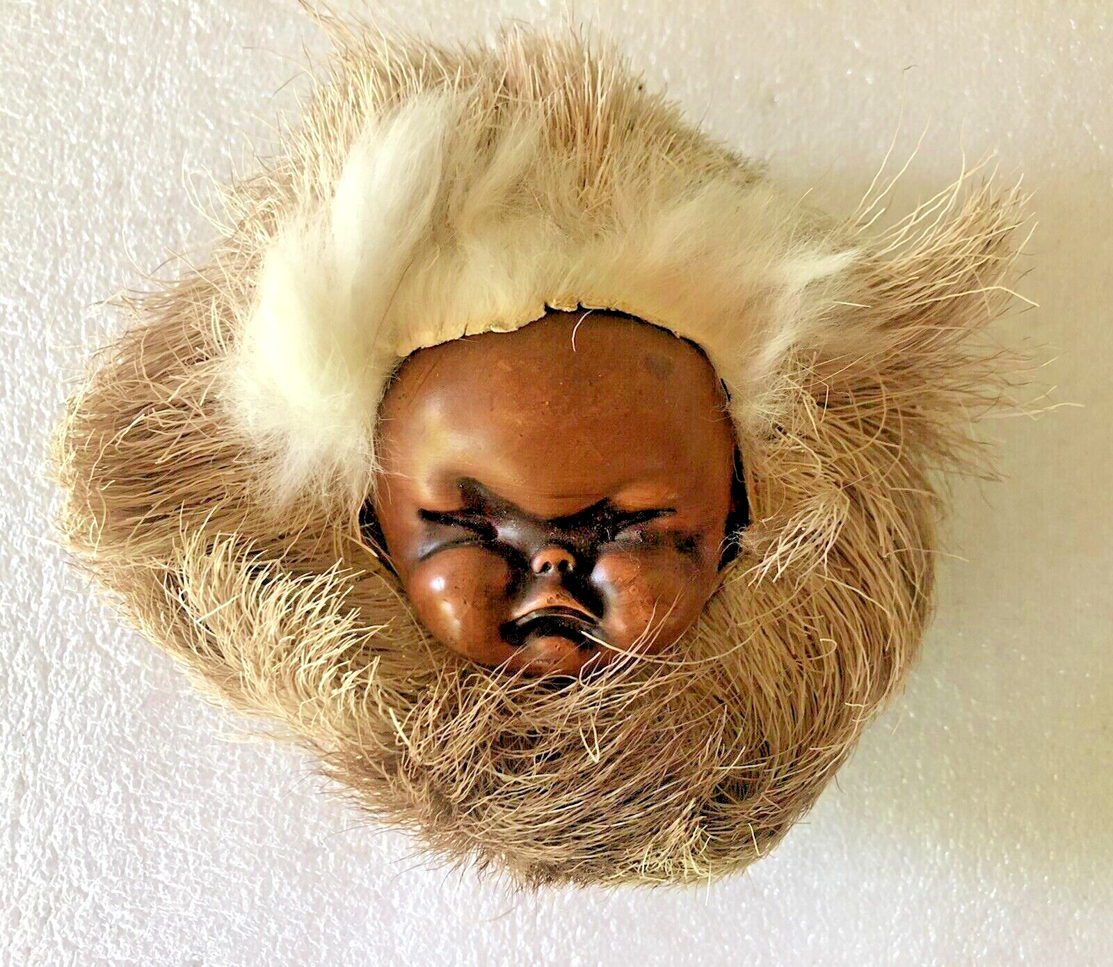 Vtg Eskimo Baby Face Doll w Real Fur Palm-Size Curio Inuit Alaska or Canada