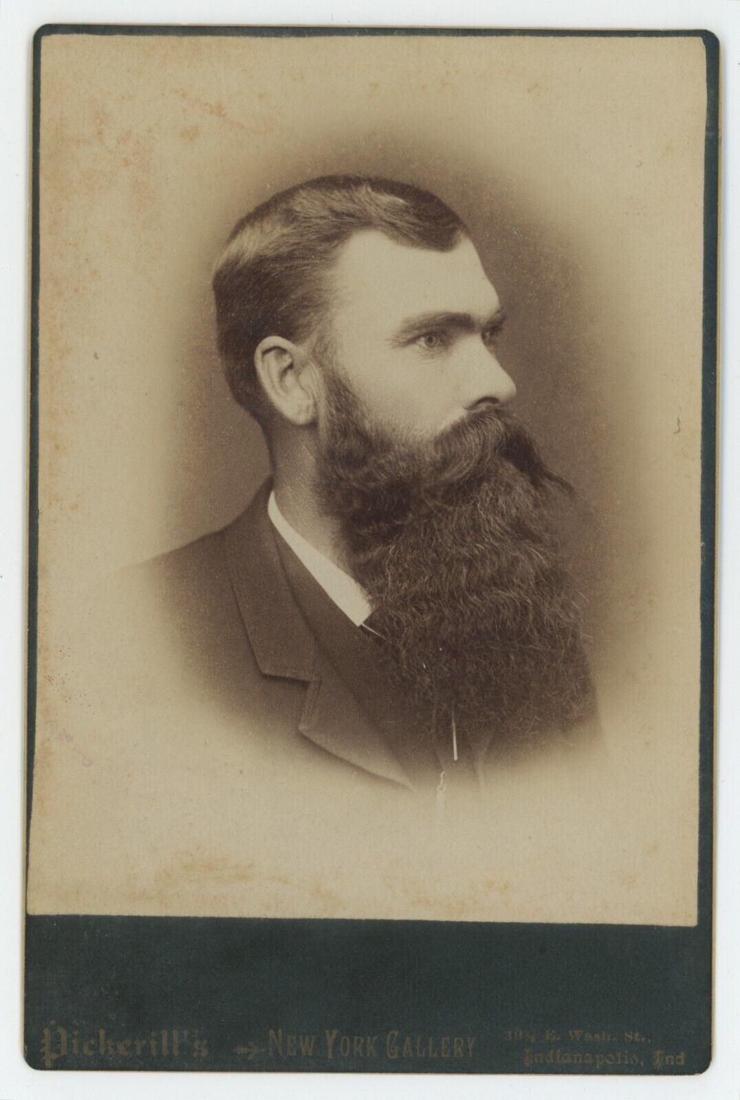 Antique c1880s Cabinet Card Handsome Man With Incredible Beard Indianapolis, IN