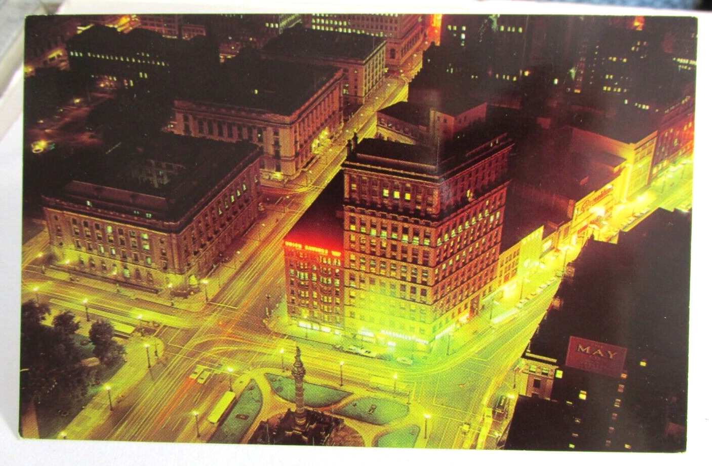 1950s CLEVELAND OHIO Downtown After Dark Postcard, Night Scene Oh., unposted