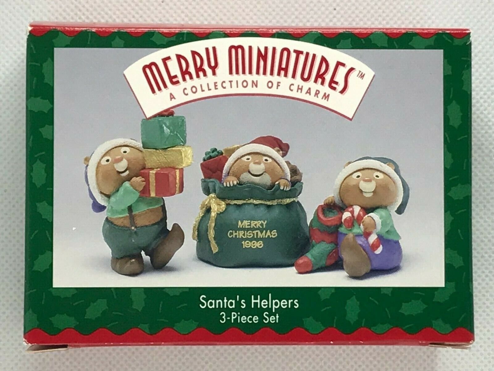 1996 Hallmark Merry Miniatures A Collection Of Charm Santa\'a Helpers 3 Piece Set
