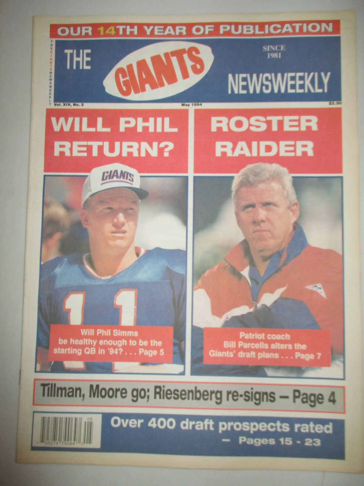 NEW YORK GIANTS NEWSWEEKLY NEWSPAPER PHIL SIMMS BILL PARCELLS  MAY 1994
