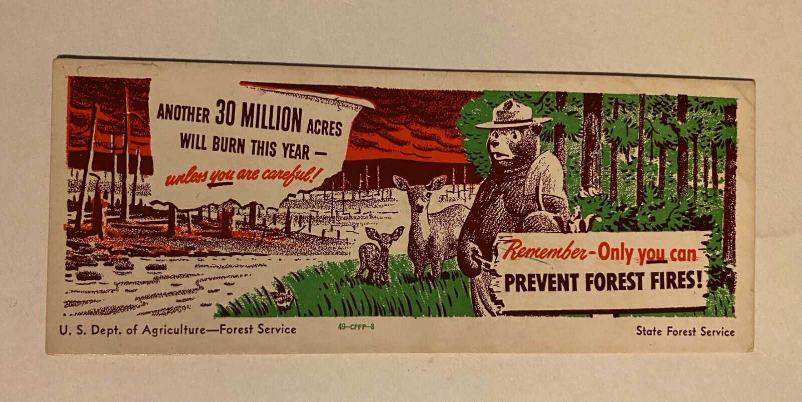 1949 Smokey The Bear US Department of Agriculture Forest Service Ink Blotter