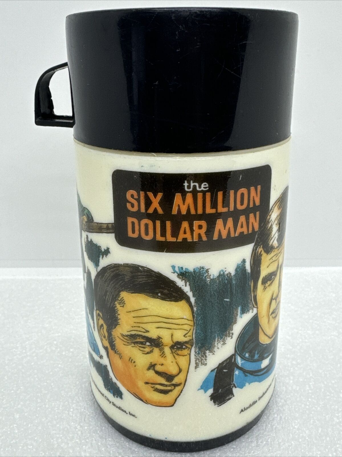 1974 Aladdin “The Six Million Dollar Man” Thermos Only Black Cup Thermo Bottle