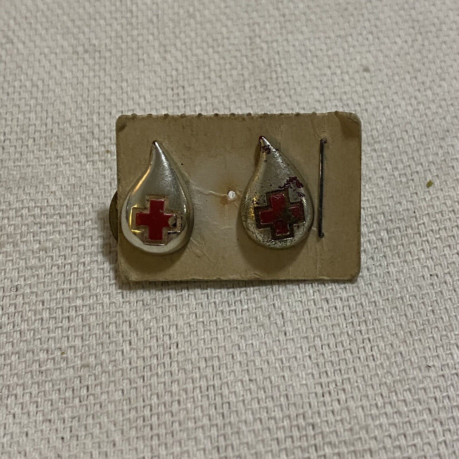Pair Of Vintage Red Cross Blood Donor Pins