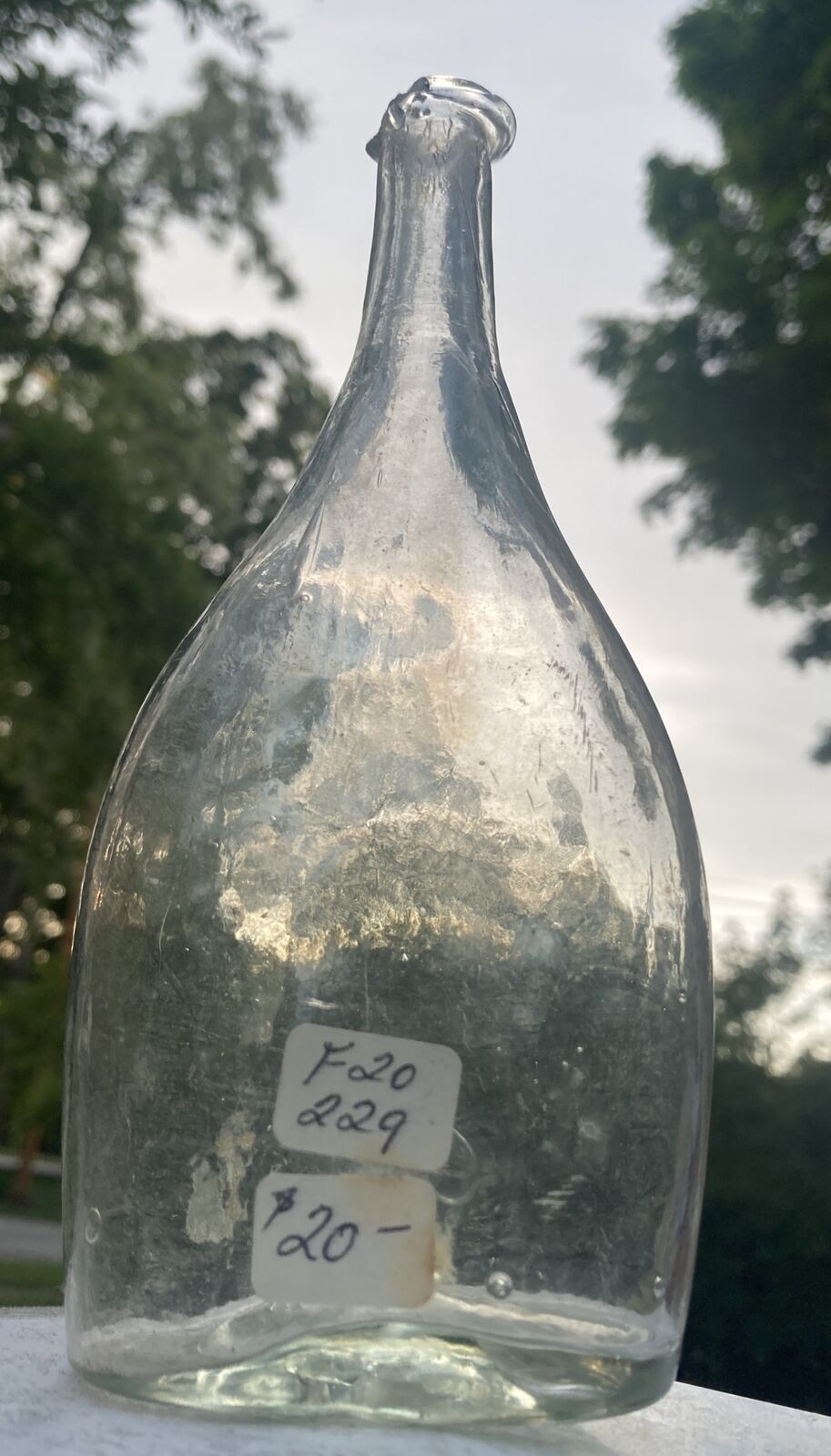 Antique Flask Bottle Nursing Glass 19th Century Pale Aqua Rough 6.5” Pontil