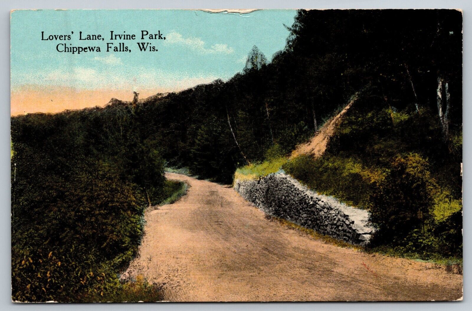 c1910 Lover\'s Lane Irvine Park Chippewa Falls Wisconsin WI Antique Postcard