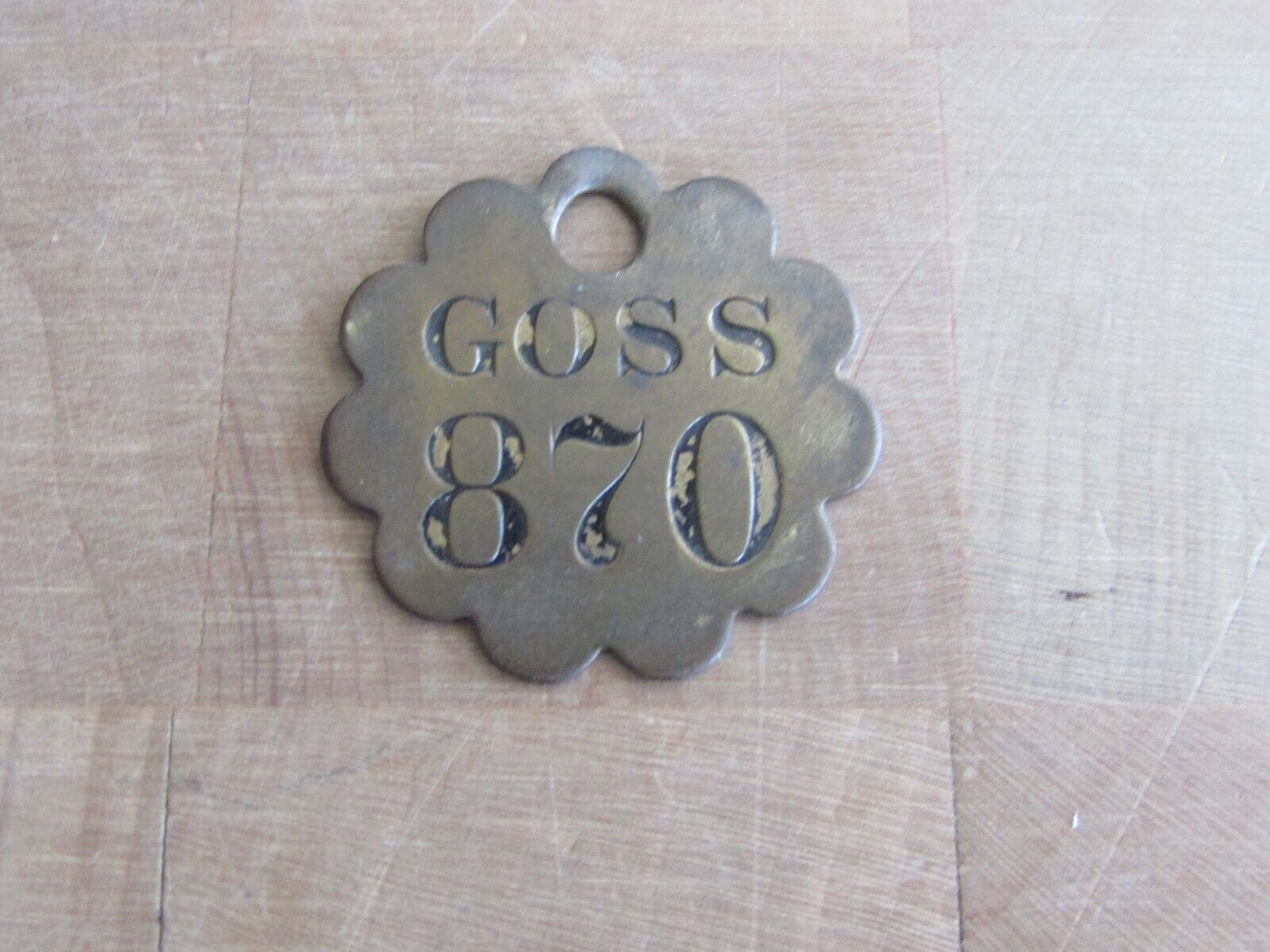 Goss Printing Press Brass Hang tag Key tool check 870