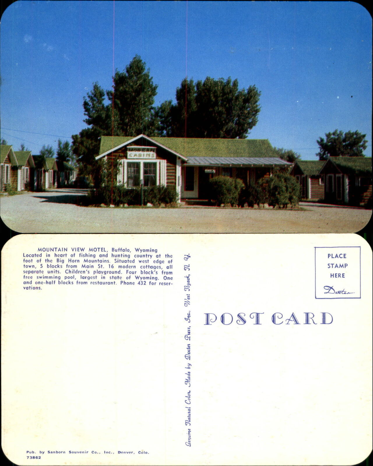 Mountain View Motel Buffalo WY Wyoming log cabins chrome unused vintage postcard