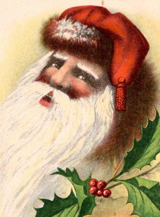 1910's SANTA CLAUS MERRY CHRISTMAS ANTIQUE POSTCARD HOLLY