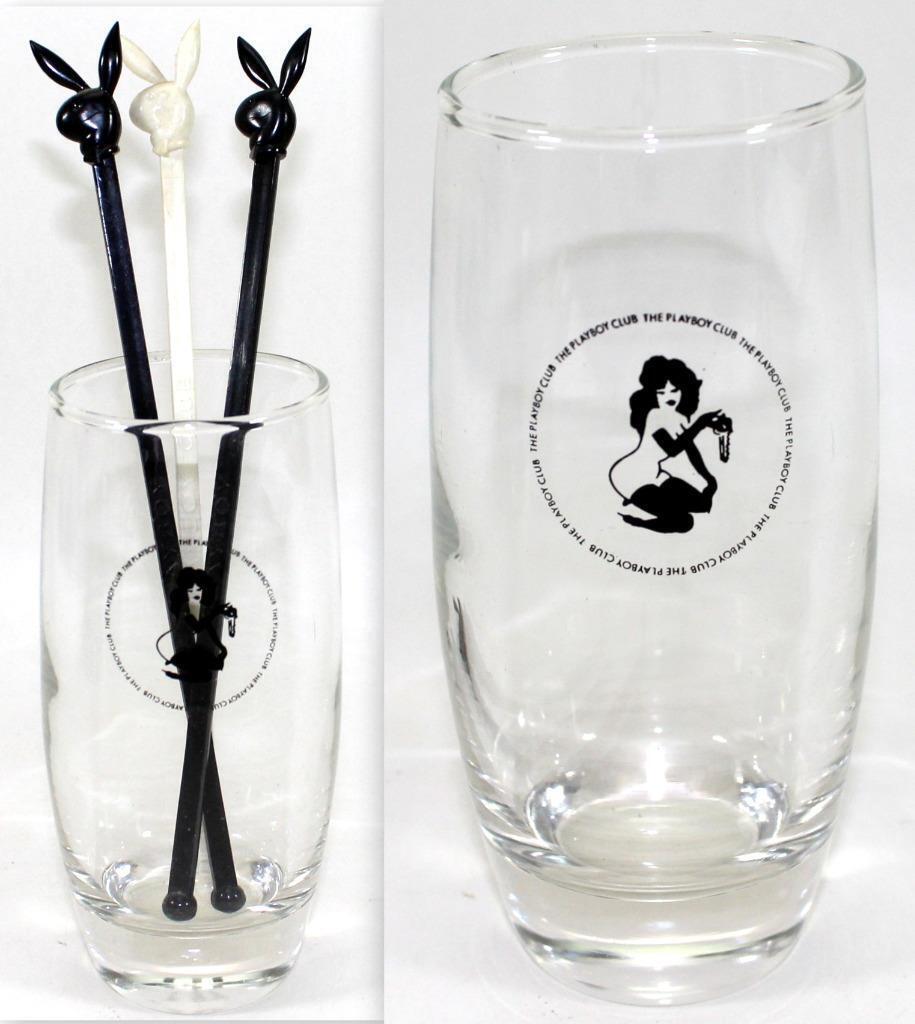 c.1960’s San Francisco Playboy Key Club Femlin Beer Glass w/ 3 Swizzle Sticks