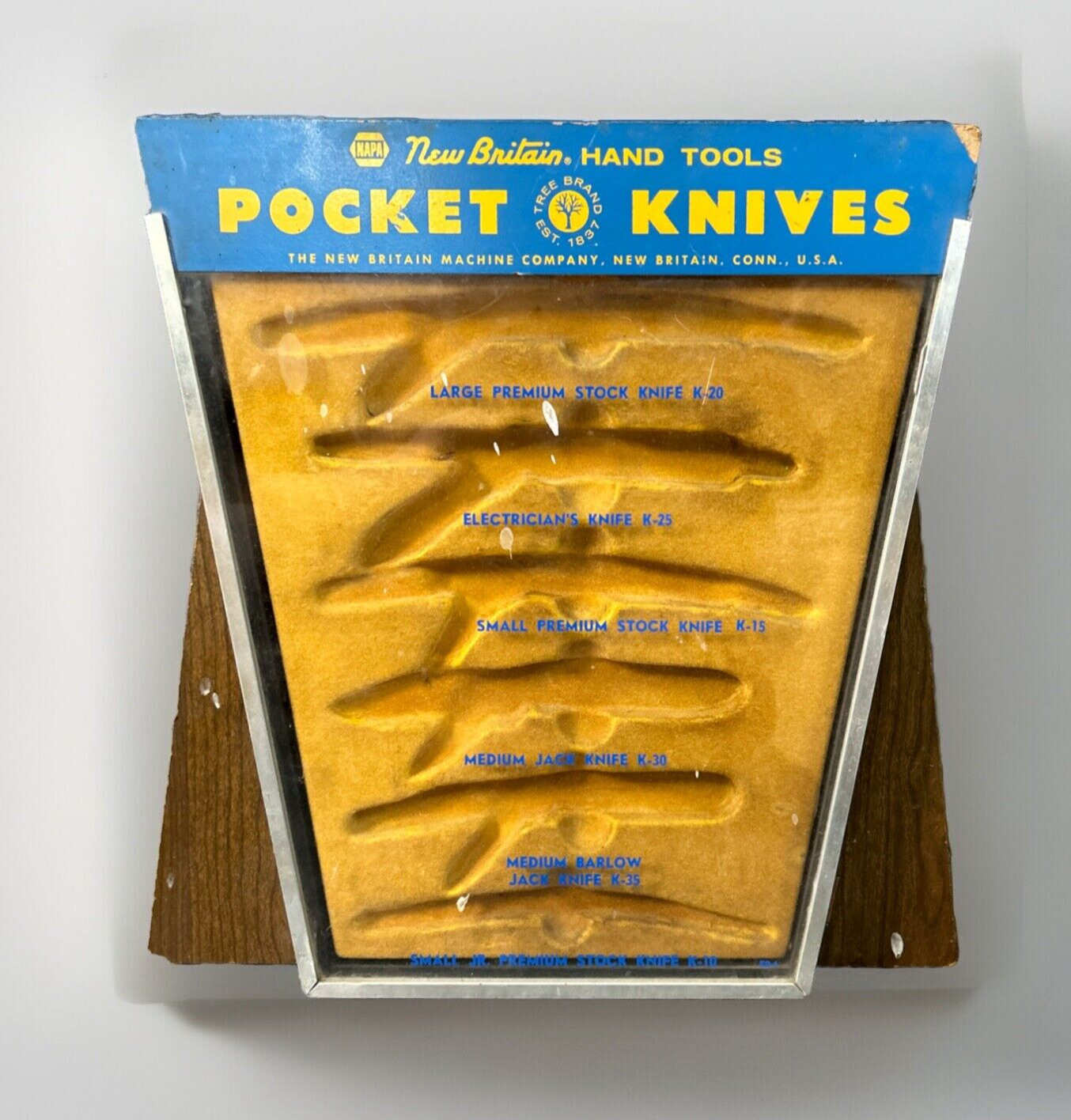 Vtg NAPA New Britain Pocket Knives EMPTY Store Sales Display Case Hinged BOKER