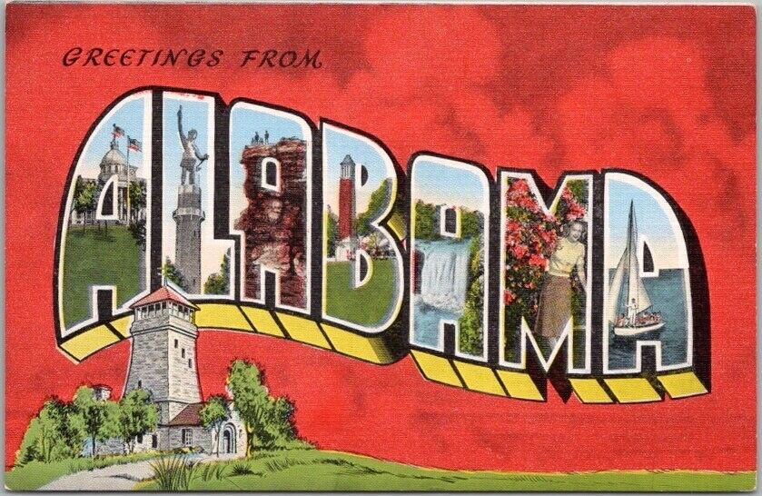 Vintage 1940s ALABAMA Large Letter Postcard Multi-View / KROPP Linen - Unused